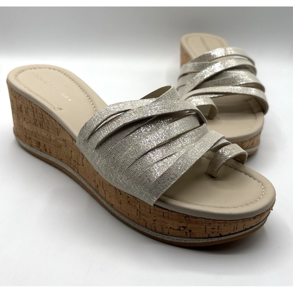 DONALD J PLINER Sheena2 Women Size 9.5 Metallic Gold Strappy Cork Platform NWOB